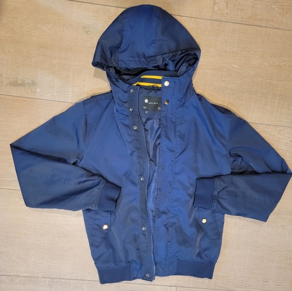 Zara Man Other - Zara Man Hooded Varsity Stripe Inside Navy Blue Bomber Jacket Size Medium